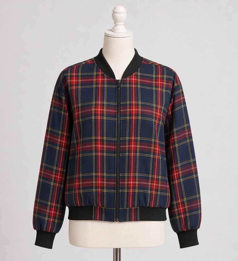 Plaid Red and Blue Jacket Vintage Zip Up Medium